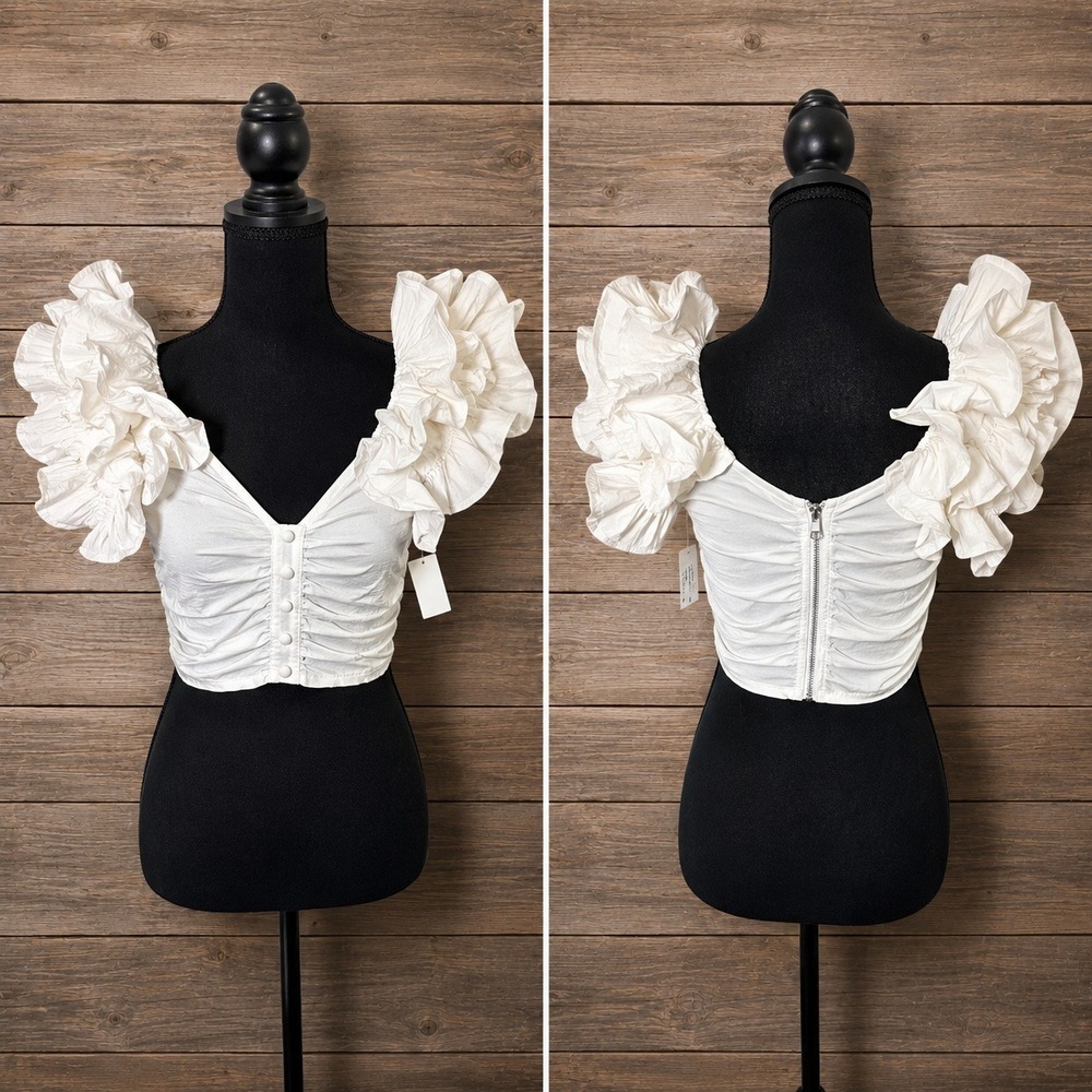 NWT Akira Ruffle Sleeve Crop Top Small Off Shoulder Ruched Fairy Coquette Indie - Picture 1 of 11